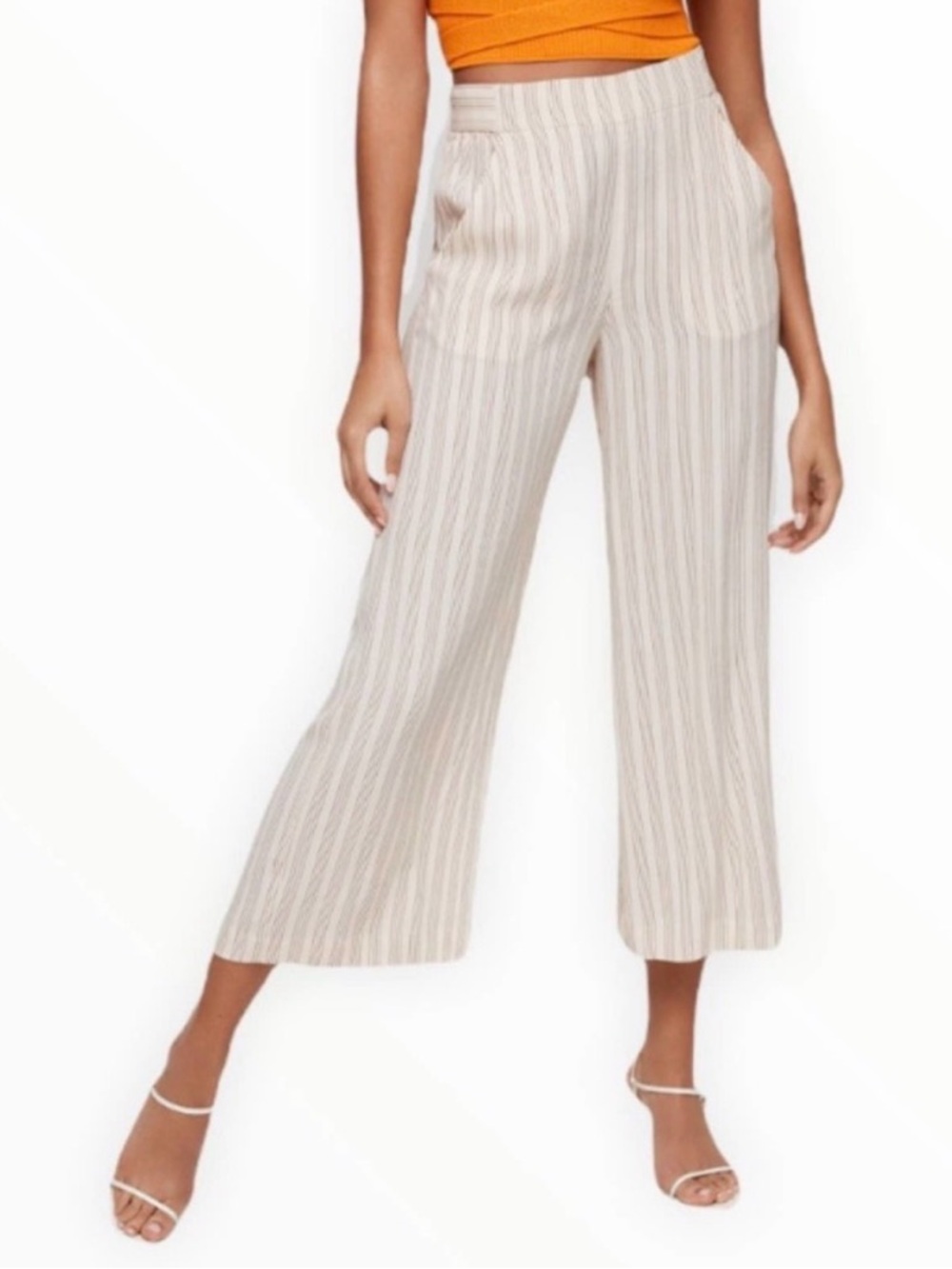 Aritzia Wilfred Striped Wide Leg Pants XS – Cream High Rise Pull-On